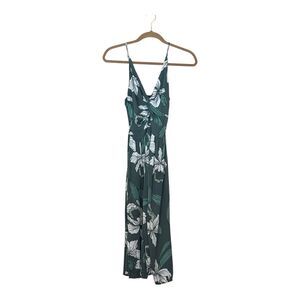 Angie Spring Maxi Dress Size Large Twist Front Keyhole Smocked Boho Green Floral